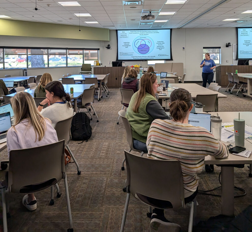 AEA staff member at front of room leading training